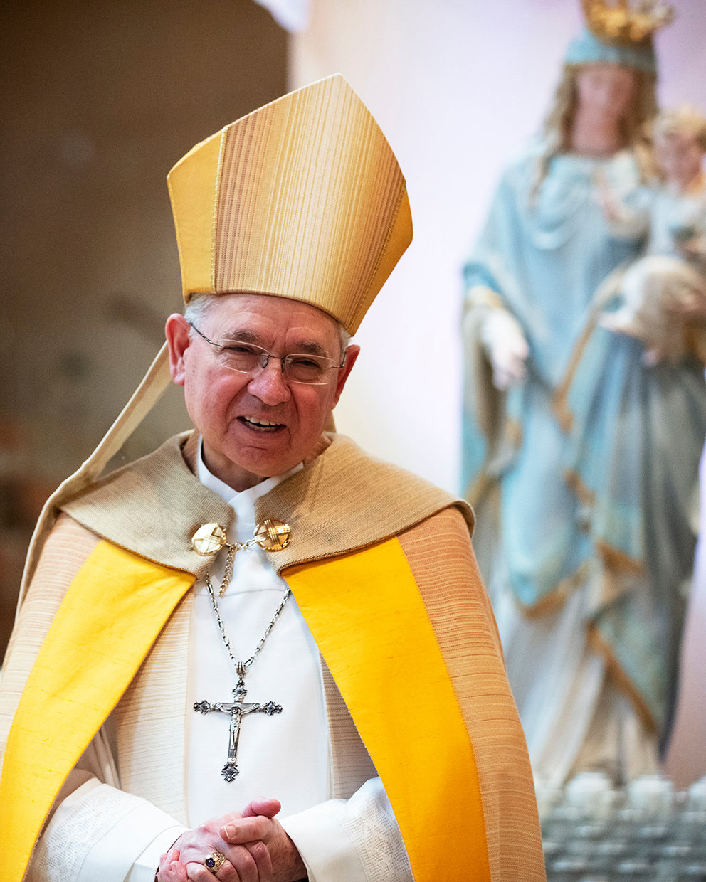 Archbishop Jose H. Gomez of Los Angeles, president of the U.S. Conference of Catholic Bishops, is seen May 1, 2020, from the Cathedral of Our Lady of the Angels in Los Angeles.